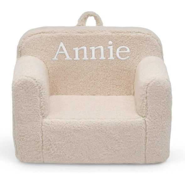 Delta Children Cozee Sherpa Chair – Customize with Name – Foam Kids Chair for Ages 18 Months and Up, Cream