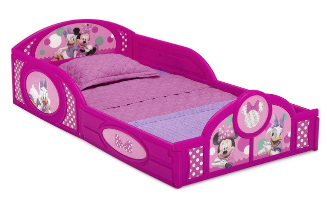 Delta Children Disney Minnie Mouse Plastic Sleep and Play Toddler Bed with Attached Guardrails