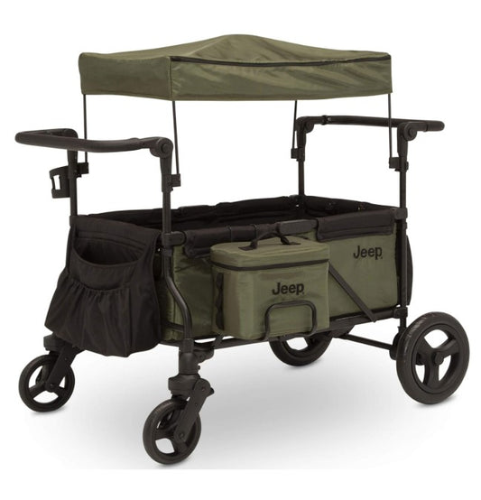 Jeep Deluxe Wrangler Stroller Wagon with Cooler Bag and Parent Organizer by Delta Children, Black/Green